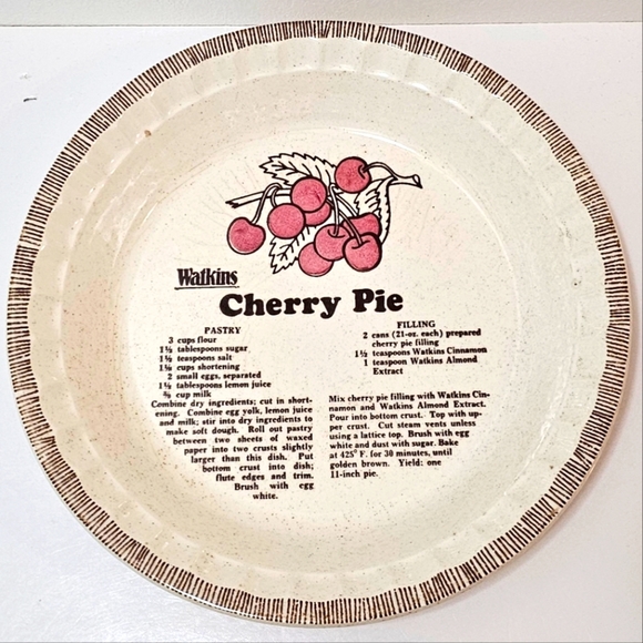 Vintage Watkins Cherry Pie Recipe Baking Plate - Picture 6 of 11